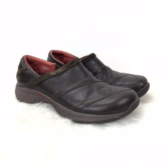 Merrell 9.5 Womens Brown Leather Slip-on Hiking Clogs - Picture 1 of 8